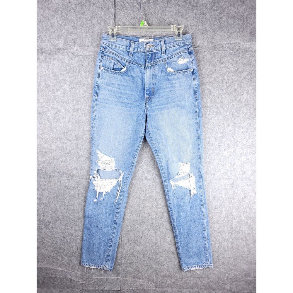 SLVRLAKE Jeans Women's 28 BEATNIK Double Yoke High Rise Distressed Holes Denim